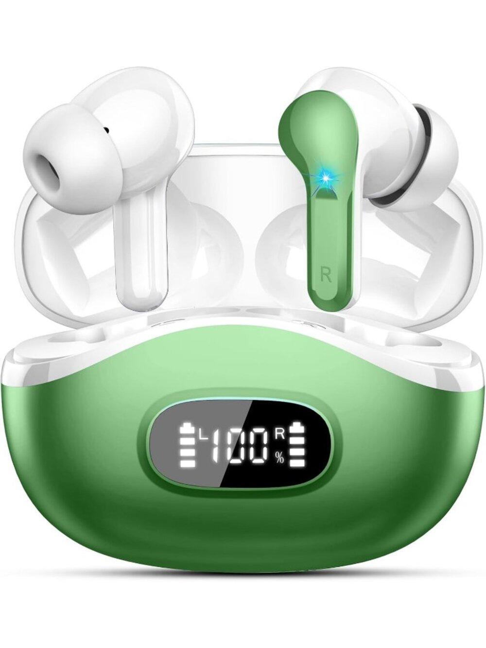 Wireless Green 5.4 HiFi Stereo Noise Cancelling Mics 48H Ear Bluetooth Earbud